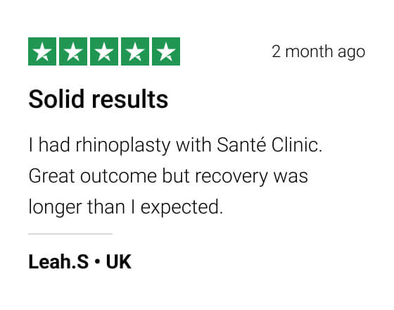 Trustpilot patient testimonial for hair transplant at Sante Clinic