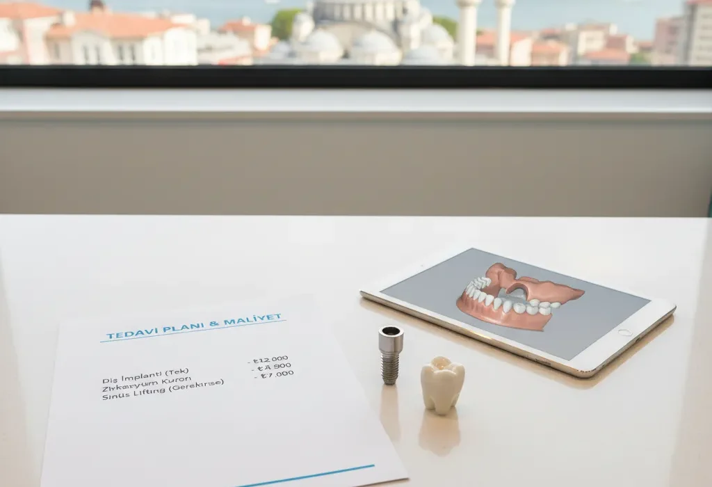dental implant cost breakdown on treatment plan at Istanbul clinic desk
