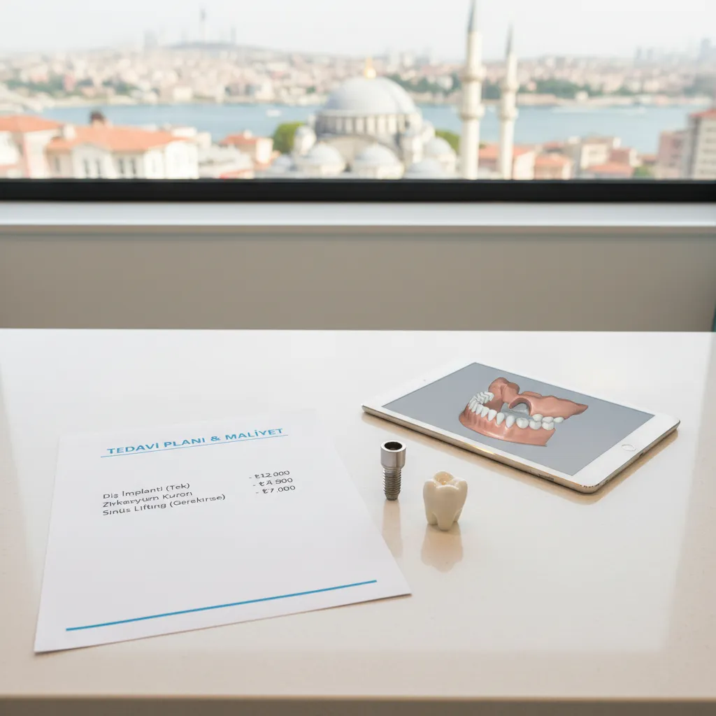 dental implant cost breakdown on treatment plan at Istanbul clinic desk
