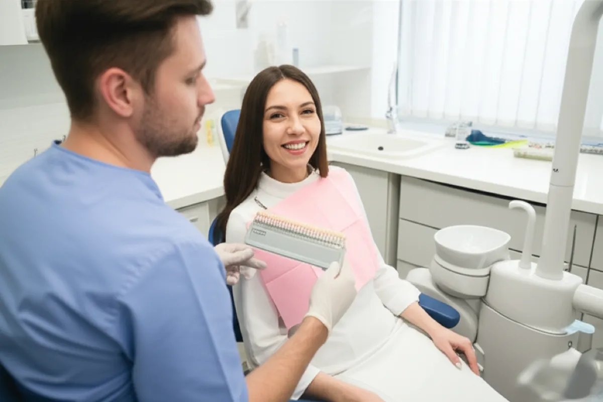 подбор оттенка виниров E-max в стоматологической клинике Стамбула