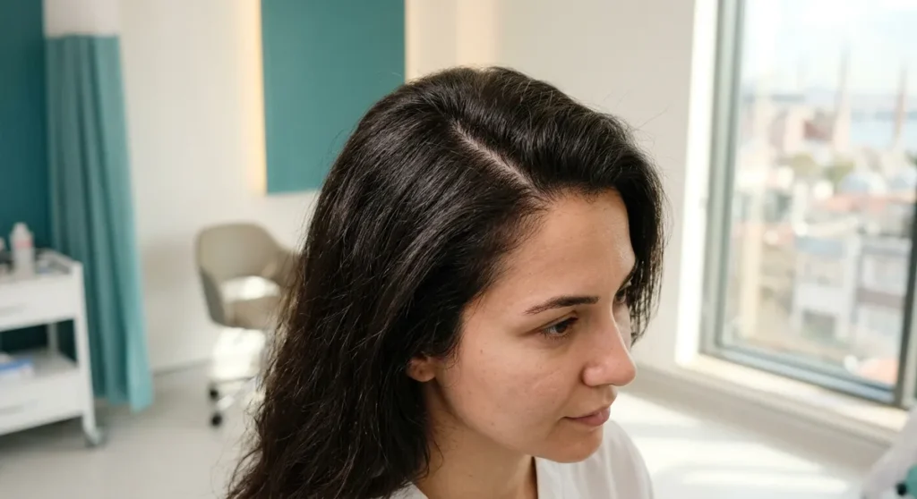 Patient receiving advanced hair loss therapy