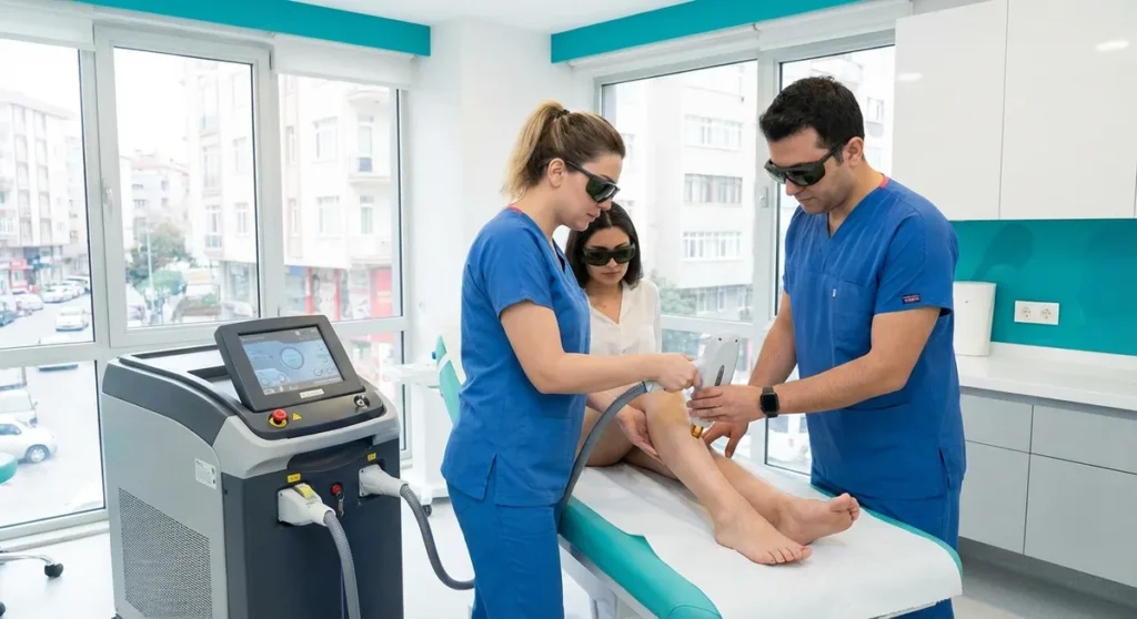 Laser hair removal treatment session in Turkey