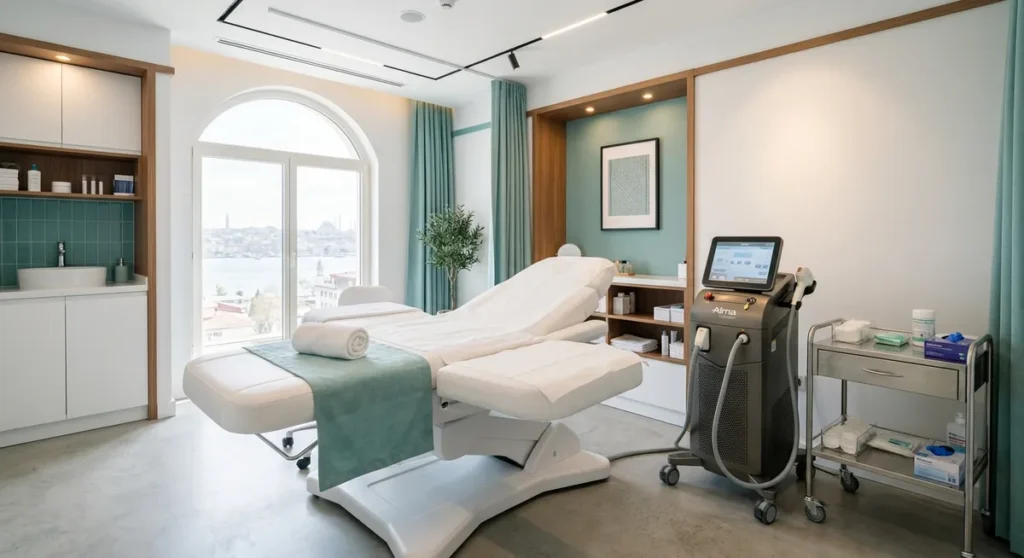 Patient receiving laser hair removal treatment