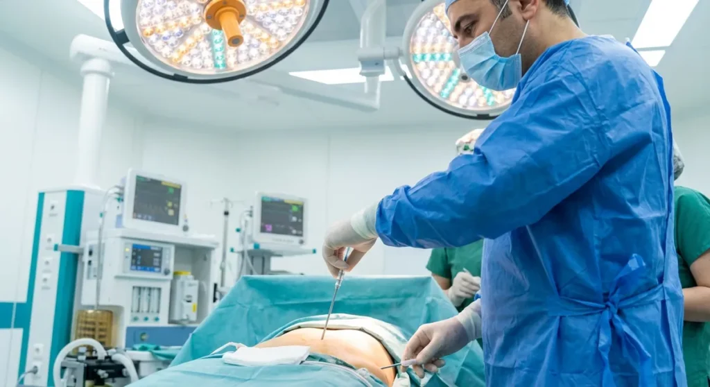 Liposuction procedure at Istanbul aesthetic clinic