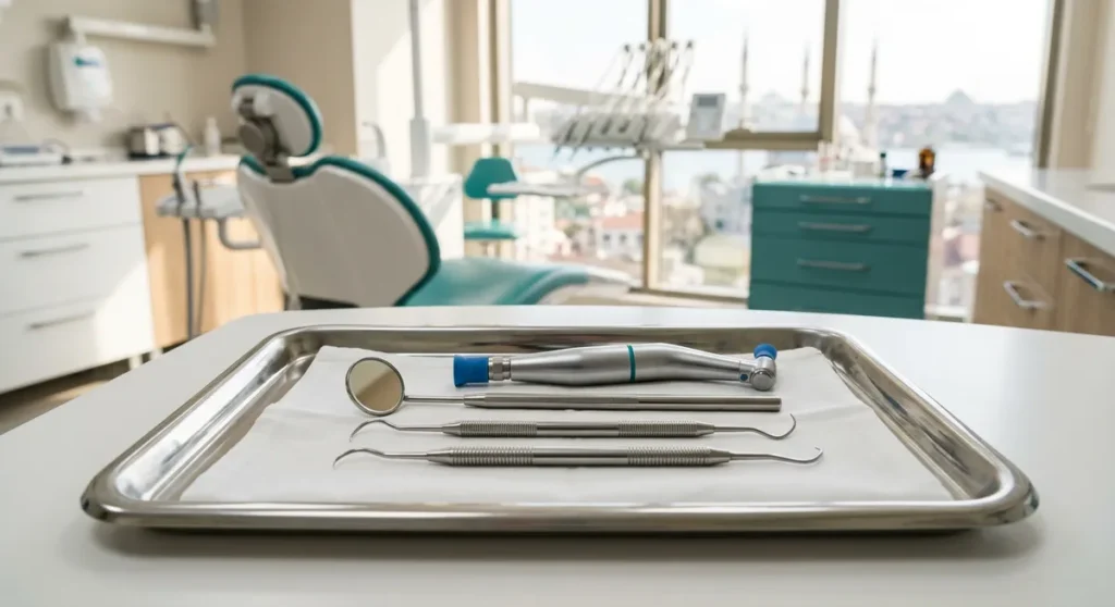 Dental hygienist performing scaling procedure