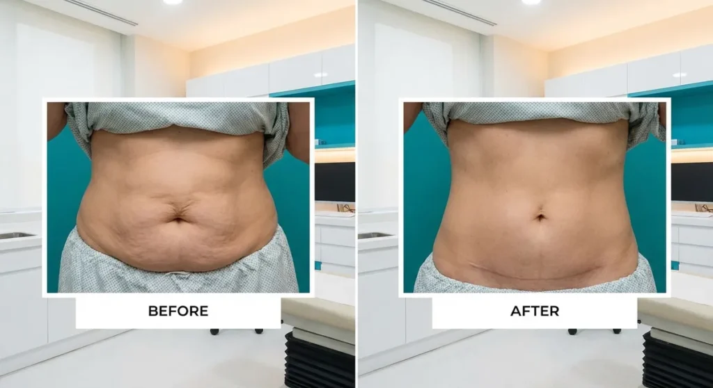 Before and after tummy tuck body transformation