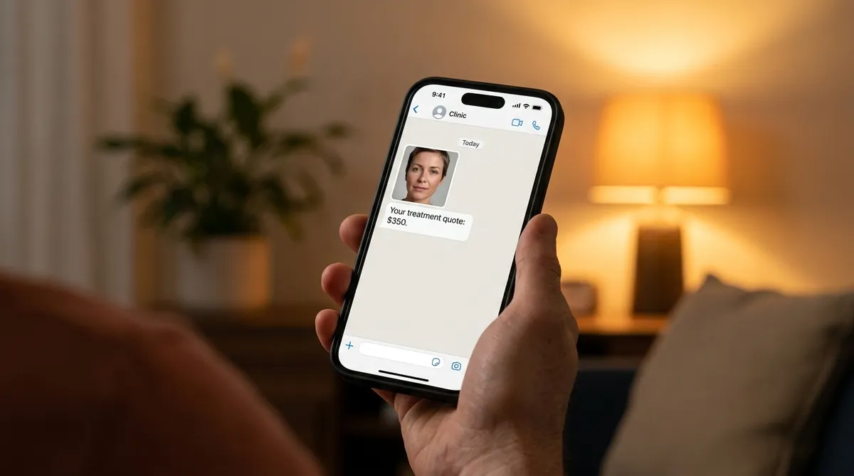 Sending a face photo to Santé Clinic on WhatsApp for a free CO2 laser assessment